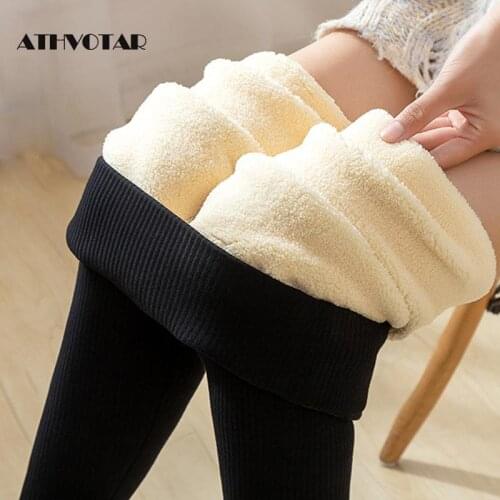 ATHVOTAR Women Winter Warm Leggings Thick Cashmere Leggins High Waist Skinny Black Slim Plus Velvet Trousers Leggings Women