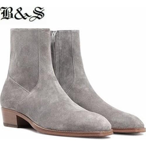 Black& Street Handmade boutique genuine Leather slim Fit Suede Men wedge Boots 2020 new season MEN denim Boots