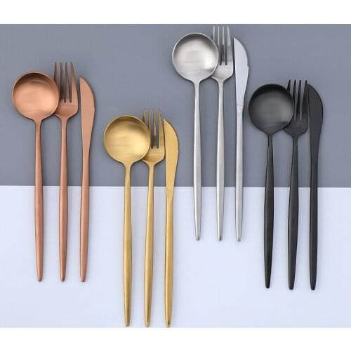 304 Stainless Steel Black Tableware Set Dinnerware Sets Rose Gold Knife Forks Black European Western Food Cutleries 4pc