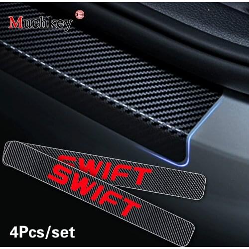 Car Door Sill Scuff Plate Guard For Suzuki Swift Welcome Pedal Protector Carbon Fiber Vinyl Sticker Car Styling Auto Part 4PCS