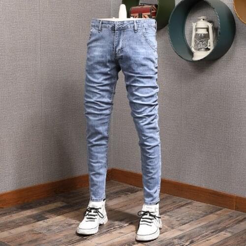 Newly Designer Fashion Men Jeans Retro Light Blue Slim Fit Elastic Casual Denim Pencil Pants Korean Style Youth Street Jeans Men