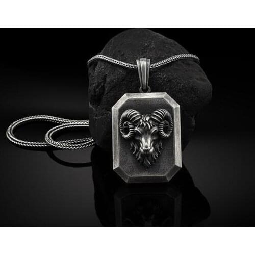 Aries Ram Head Tag Necklace Mens Gift Pendant Vintage Old Animal Sweater Chain Wild Long Style Mens Necklaces