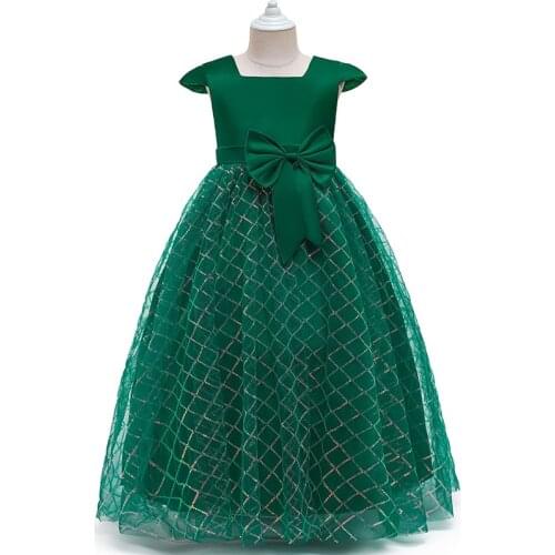 Dress for Girls Christmas Costume Childrens Clothing Sequins Big Bow Long Ball Gown Kids Birthday Party Princess Dress 4-14Year