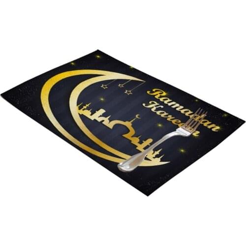Ramadan Mubarak Moon Muslim Ramadan Kareem Linen Placemat Eid Mubarak Decor for Home Party Decorations Table Mat Muslim
