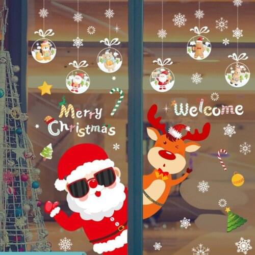 Christmas Wall Stickers Merry Christmas Decoration Glass Window Decals For Kids Room Home Decoration 2022 New Year 45*60cm