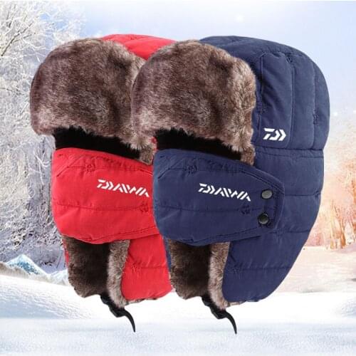 DAIWA 2021 Winter Fishing Warm Hat Outdoor Men and Women Plus Velvet Thick Warm Hat Earmuffs Snow Cap Hiking Windproof Cap