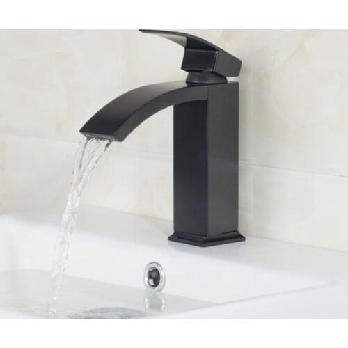 Bathroom ORB wash basin faucet waterfall, Copper sink basin faucet water tap black, Brass single hole basin faucet hot and cold