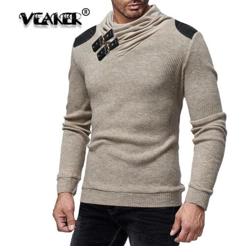 Sweater Men 2020 Autumn Winter Warm Brand Male Long Sleeve Skin Buckle Solid Color Hooded Mens Heaps Collar Knitted Sweater 3XL