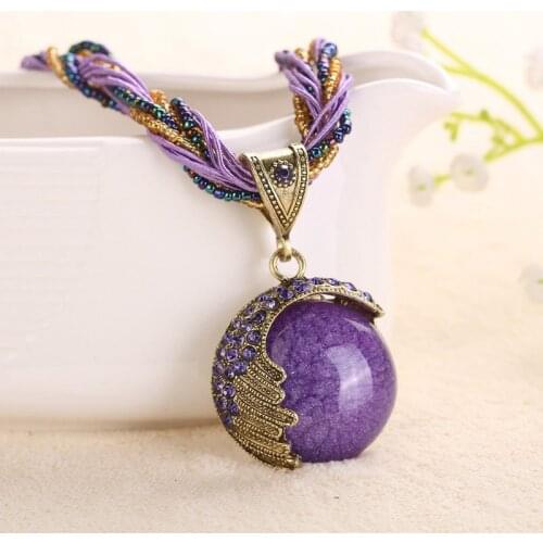 TDQUEEN Natural Stone Pendant Necklaces Gold Color Metal Collier Femme 2018 Purple Crystal Stone Statement Necklaces