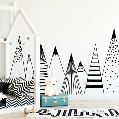 Patterned Mountains Wall Decal Woodland Nursery Tribal Wall Decals Scandinavian Mountains Vinyl Wall Stickers for Kids Room B141