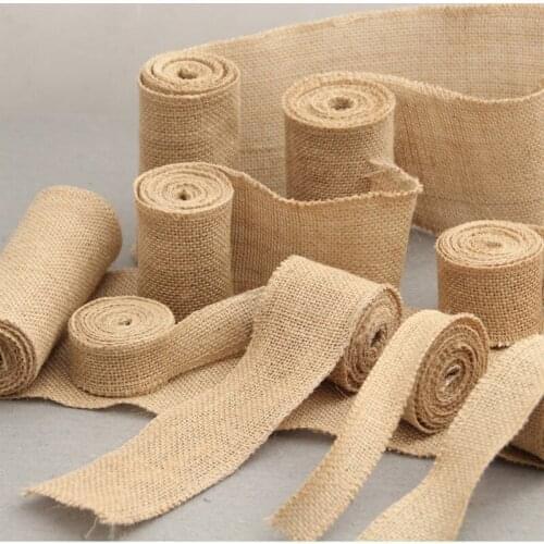 Vintage Retro Natural Jute Burlap Rolls for Rustic Wedding Birthday Party Decoration Festival Gift Wrapping Hessian Ribbons Tape