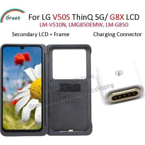 Secondary Screen For LG V50S ThinQ 5G For LG G8X LCD Dual Display With Frame Touch Panel Screen Digitizer Charging connector