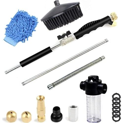 Extendable Hydro Jet Hose Pressure Washer Wand for Garden Hose, Jet Car Washer with Soap Dispenser and Car Wash Brush