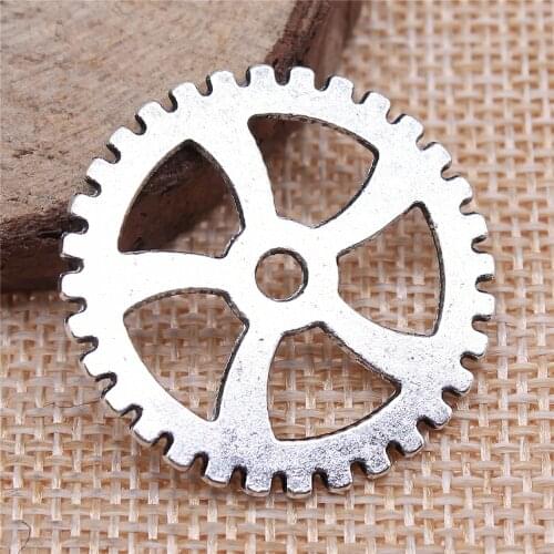 WYSIWYG 10pcs 31mm Pendant Steampunk Gear Steampunk Gear Charm Pendants For Jewelry Making Antique Silver Color Gear Pendants