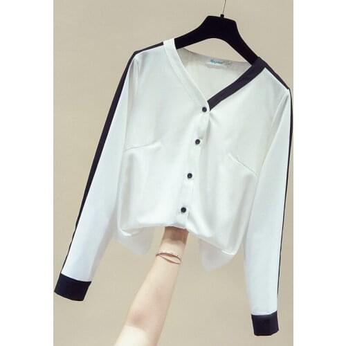 Long Sleeve Office Lady White Blouse Shirt Blouse Women Blusas Mujer De Moda 2021 V-Neck Chiffon Blouse Tops Women Blusa D788