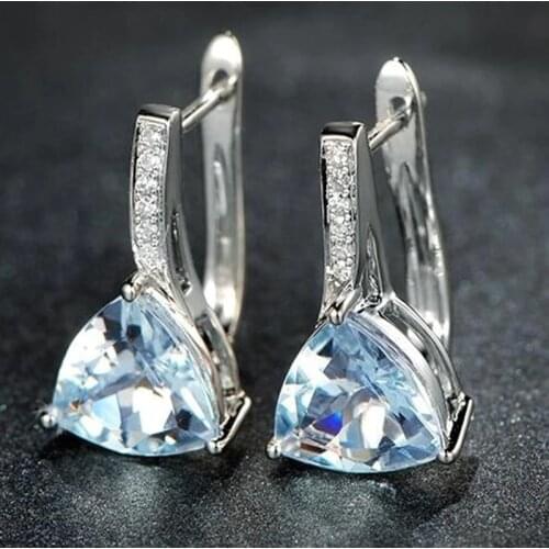 Fashion Charm blue Stones Heart Shape 925 sterling silver Stud Earrings for Women Girl Elegant AAA Zircon Earring Jewelry Gift