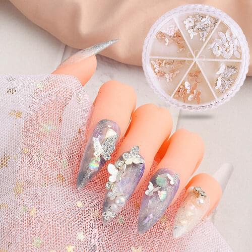 1 Box Gold Butterfly Nail Charms 3D Metallic Matte Glitter Butterfly Nail Sequins Decoration Alloy Manicure Design Accessories