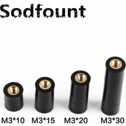 10pcs/lot M3X10/15/20/25/30-50mm Copper insert black bakelite support column Combination with spring washer column screw