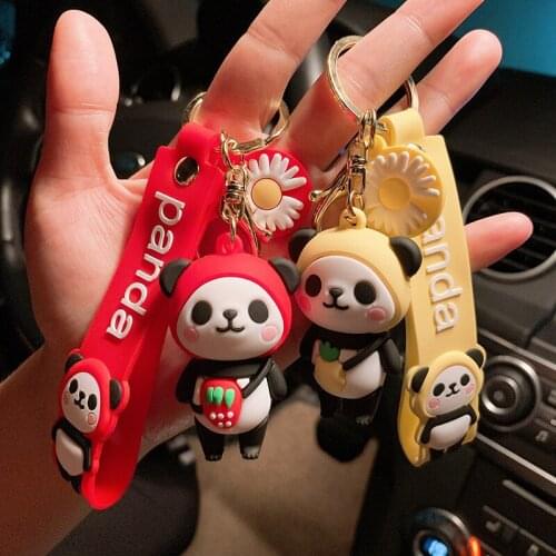 2020 Cute Strawberry Panda Keyfob Cartoon Animal Key Chain For Car Bag Phone Key Pendant Ring Trinket Gifts