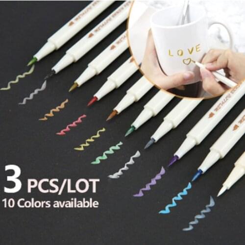 3 PCS/LOT Soft Tip marker 10 Colors Waterproof Permanent oily ink Stationery highlighter Journal pens Art Supplies for artist