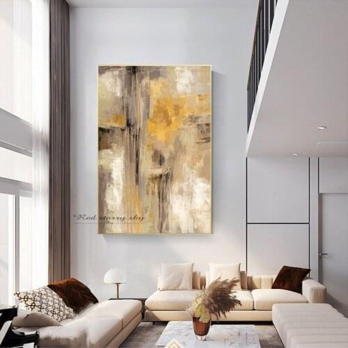 Handmade Abstract Golden Simple Pretty Canvas Oil Painting Wall Art Picture For Living Room Aisle Modern Home Decor