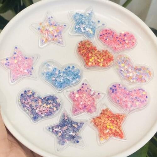 24Pcs 36mm Glitter Star Transparent Plastic Filling Sequin Appliques for DIY Headwear Hair Clips Wedding Decor Accessory Patch