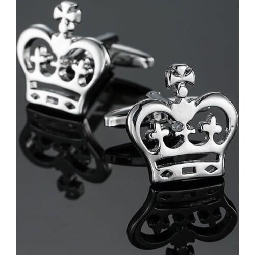 Free delivery, high quality copper material cuff links, new fashionable silvery crown Cufflinks for mens wedding gifts