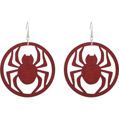 Colored Natural Wood Araneid Spider Drop Earrings for Women Fashion Punk Jewelry Hallowmas Gifts Wholesale