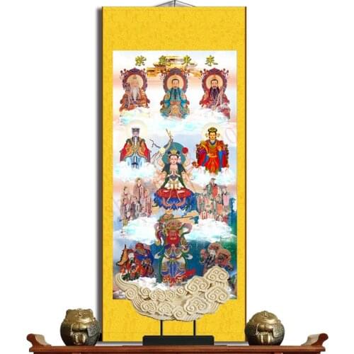 Hongjun Sanqing ancestors of Taoist portraits, traditional Chinese painting, hanging painting, silk scroll painting