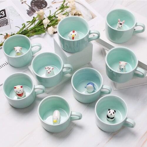 Ceramic Cup Cute Animals Inside Mug Coffee Tea Milk 3D Cartoon Mugs Kitten