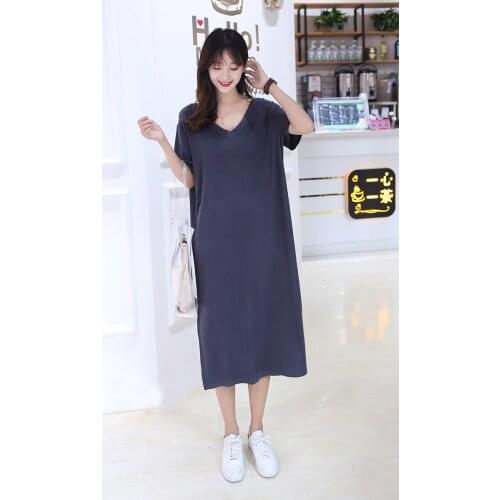 Summer short-sleeved plus fat loose large-size dress women can wear nightdress mid-length vest base skirt