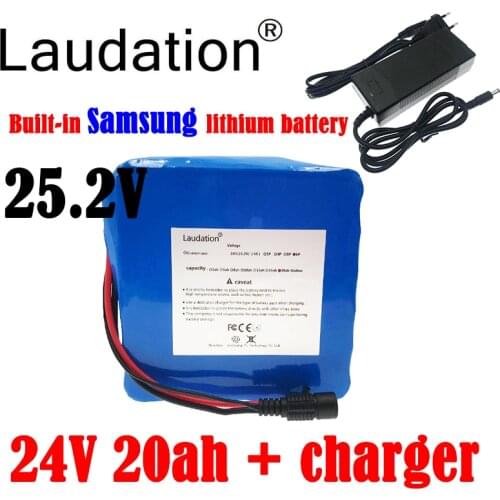 Laudation 24V 20ah 6S6P High-Power 18650 Lithium Battery Pack With 25A BMS For 25.2V Electric Bicycle Electric Bike + 2A Charger