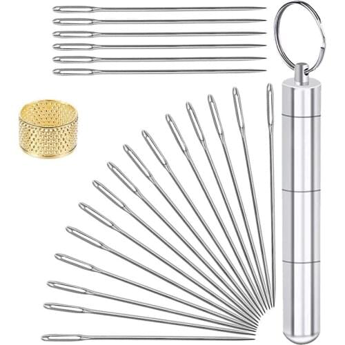 LMDZ 21 PCS Sewing Sharp Needle Large Eye Sewing Needles Handmade Leather Needle Stainless Steel Yarn Knitting Needles with Box