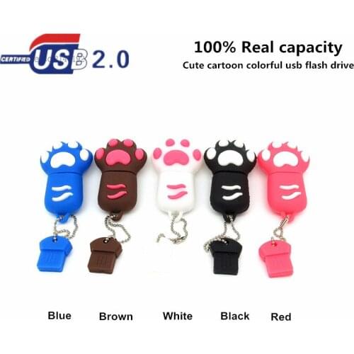 Real capacity new arrival cute Cartoon colorful usb flash drive 4gb 8gb16gb32gb paw pen drive flash memory stick u disk lanyard