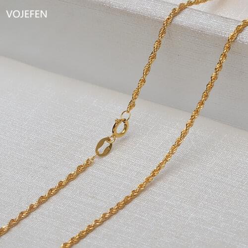 VOJEFEN AU750 18k Yellow Gold Lifetime Fine Jewelry Rope Chain Necklace Real Gold Choker for Women Men Teen