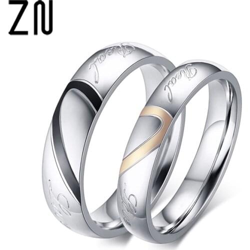 Stainless Steel Couple Ring Jewelry Wedding Rings Men Women Ring Sets Romantic Heart Jewelry Couples Ring For Lovers