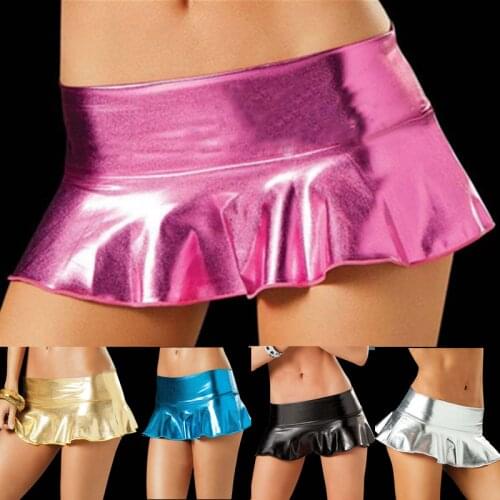 Sexy Micro Mini Skirts Lingerie Shiny Metallic Ruffle Micro Mini Skirts Exotic Dancer Mini Skirts Night Pole Dancewear