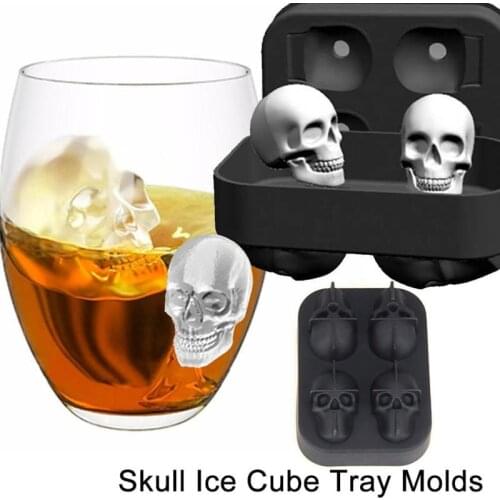 Ice Mold Silicone Ice Cube Tray Mould Shape Ball Skull Four Giant Skull Round Ice Cube Maker Black Ice Tray Bar Tool
