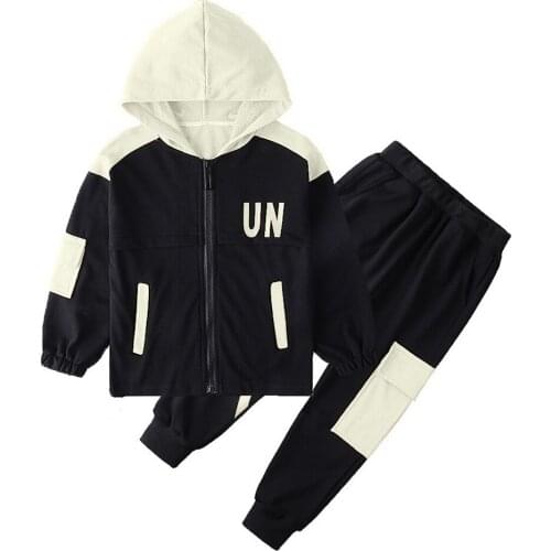 Two-piece Teen Tracksuits Cotton Hooded Coat Pants Casual Long Sleeve with Zipper and Sweatpants Letter Outerwear Trousers Suits