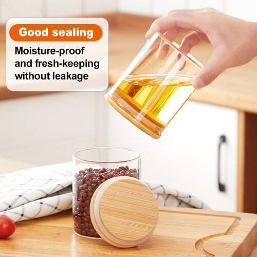 Glass Food Storage Jar with Bamboo Lid Candy Jar for Spices Kitchen Sugar Salt Cookies Miscellaneous Grain Organizer