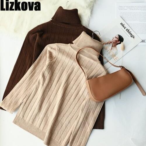 Lizkova Winter White Turtleneck Slim Sweater Women Ribbed Long Sleeve Soft Knitted Pullover Tops
