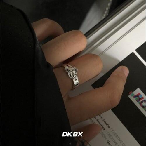 Creative Cool Heart belt Adjustable Rings for Women Men Punk Hip Hop Stainless Steel Tail Ring Statement Party Jewelry Gifts