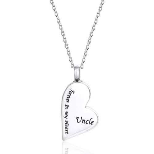 RIR Uncle Forever In My Heart Cremation Jewelry Keepsake Memorial Urn Necklace With Free Filling Kit In Stainless Steel