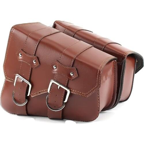 Universal Motorcycle Brown PU Leather Tool Bag Luggage Saddlebag Cruiser Chopper Bobber Cafe Racer Old School Touring