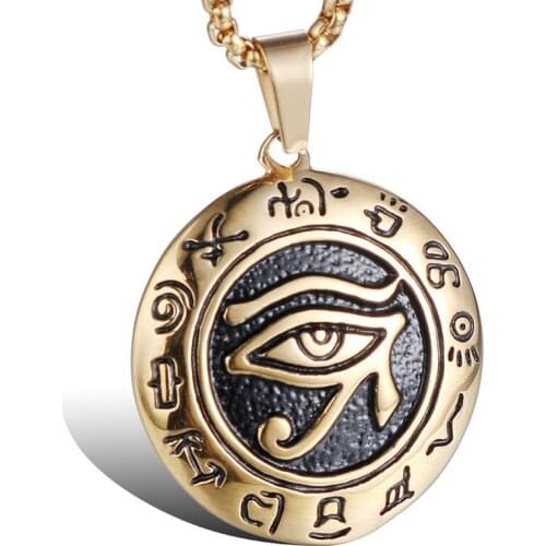Vintage Egyptian Amulet Eye Of Horus Symbol Stainless Steel Necklace Pendant