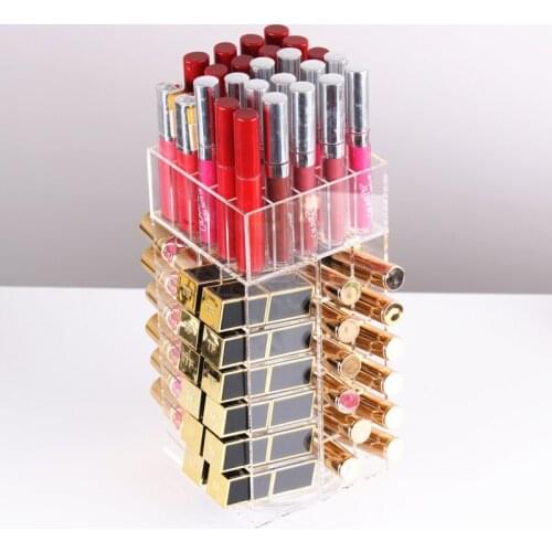 High Capacity Rotating Acrylic Makeup Organizer Storage Case Lipstick Holder Boxes Rotating Lip Gloss Organizer Display Boxes