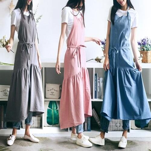 Skirt Design Cotton Linen Apron for Coffee and flower shops work cleaning aprons for woman