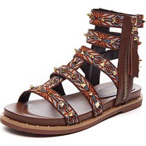 Flat shoes for women Sandals Summer shoes Ladies Fashion Rivet Hollow Out Fish Mouth Flat Sandals Roma Shoes Lady Shoes