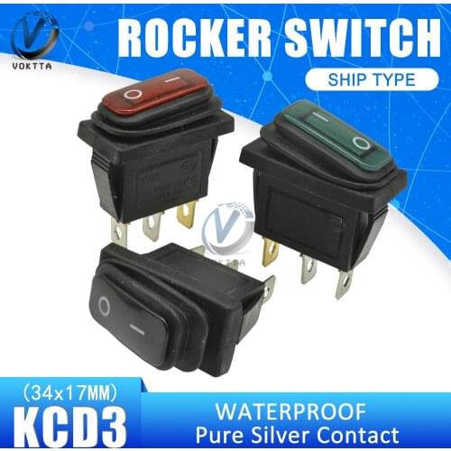 1pcs KCD3 Rocker Switch Interruptor ON-OFF 2 Position 3 Pin 34*17MM 15A 250V With LED Light Power Button Boat Wall Switch