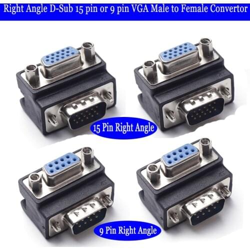 10pcs/lot VGA 15 Pin Male To Female M/F 90 degree Right Angled Adapter Cord Monitor Connector 9 Pin VGA Male to Female